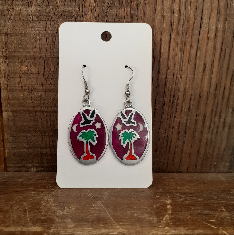 Earrings with Palm Tree Crow Moon Star